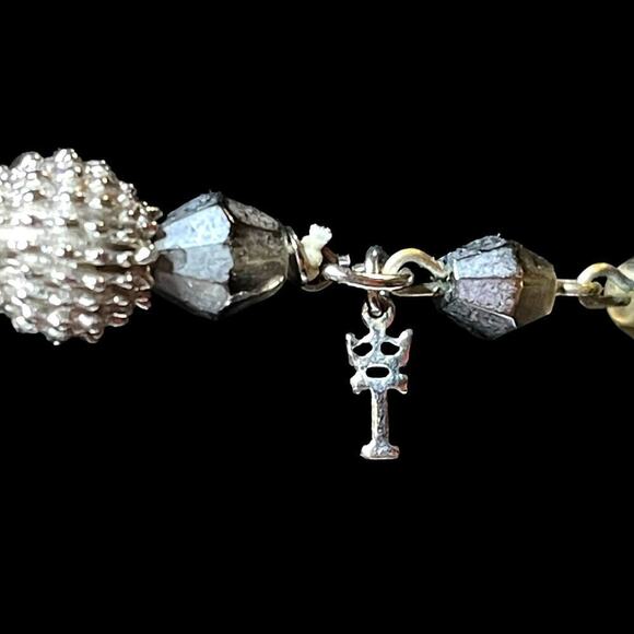 VTG 60s Crown Trifari Silver Tone Textured Metal Bead Choker Bracelet Boxed Set - Picture 5 of 14